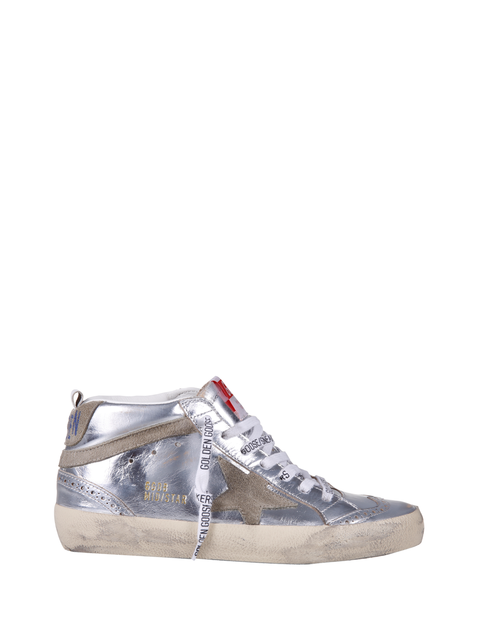 DONNA GOLDEN GOOSE SNEAKERS MID STAR IN PELLE BIANCA LAMINATA