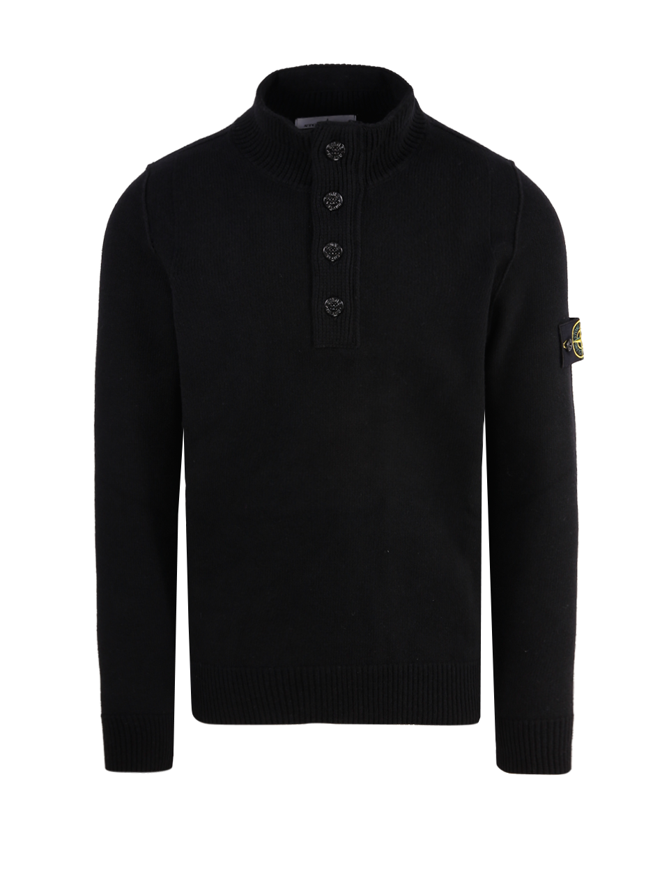 MEN STONE ISLAND BLACK WOOL HALF ZIP SWEATER