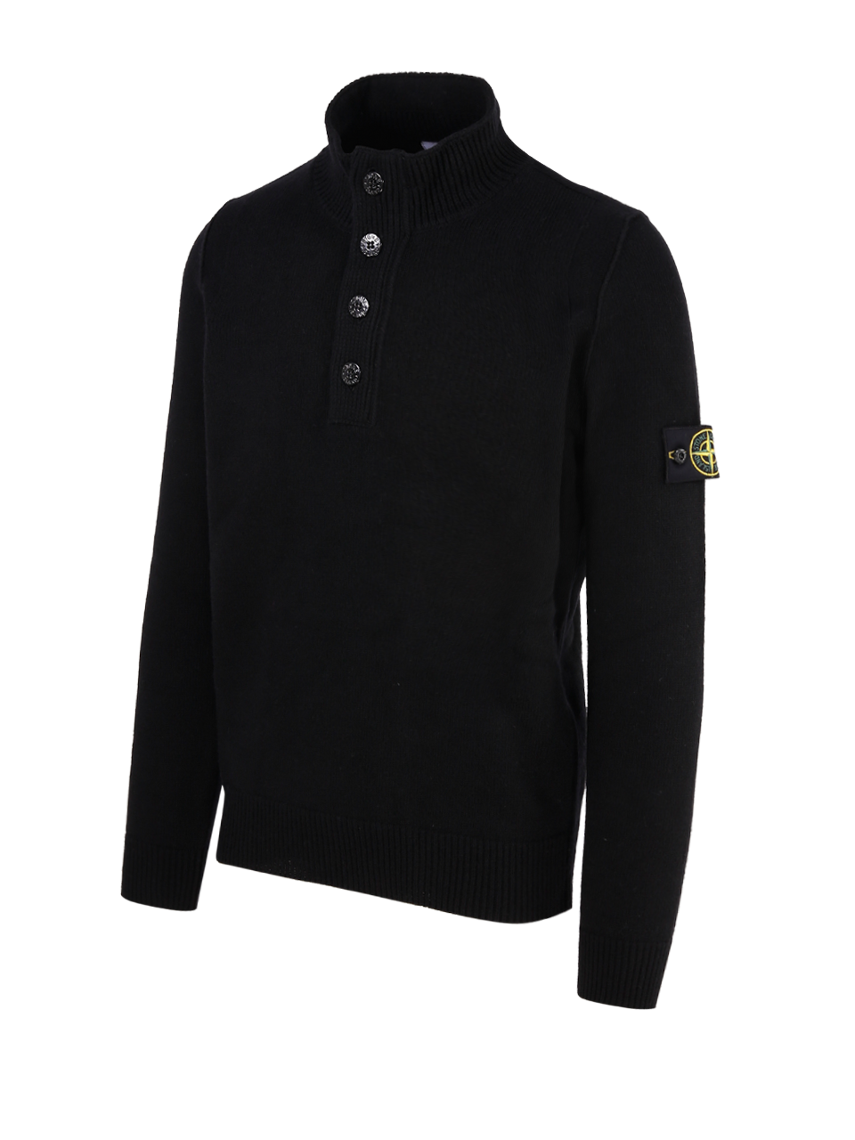 MEN STONE ISLAND BLACK WOOL HALF ZIP 