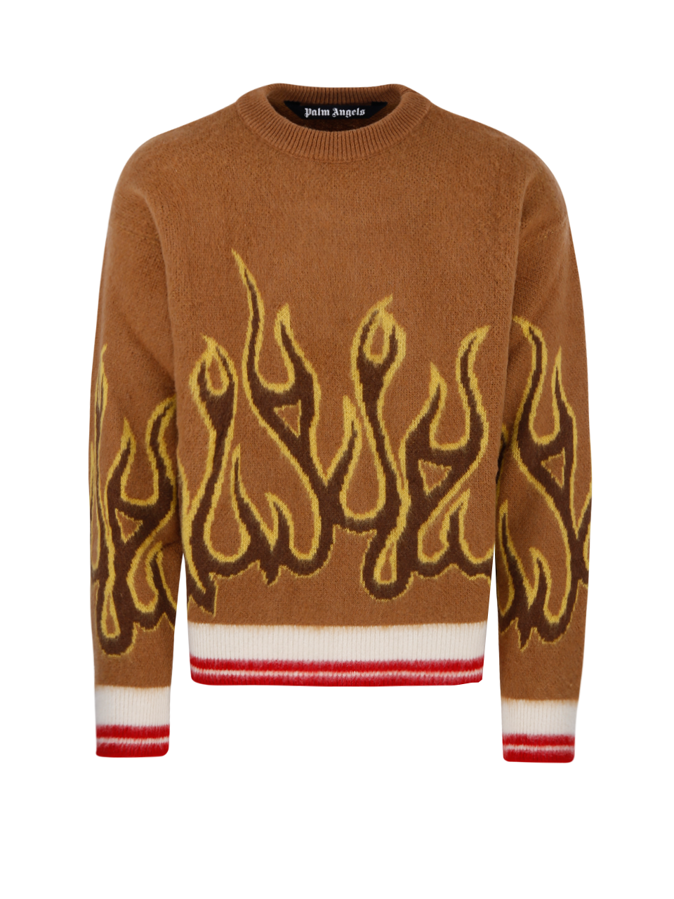 MEN PALM ANGELS BROWN WOOL BURNING SWEATER