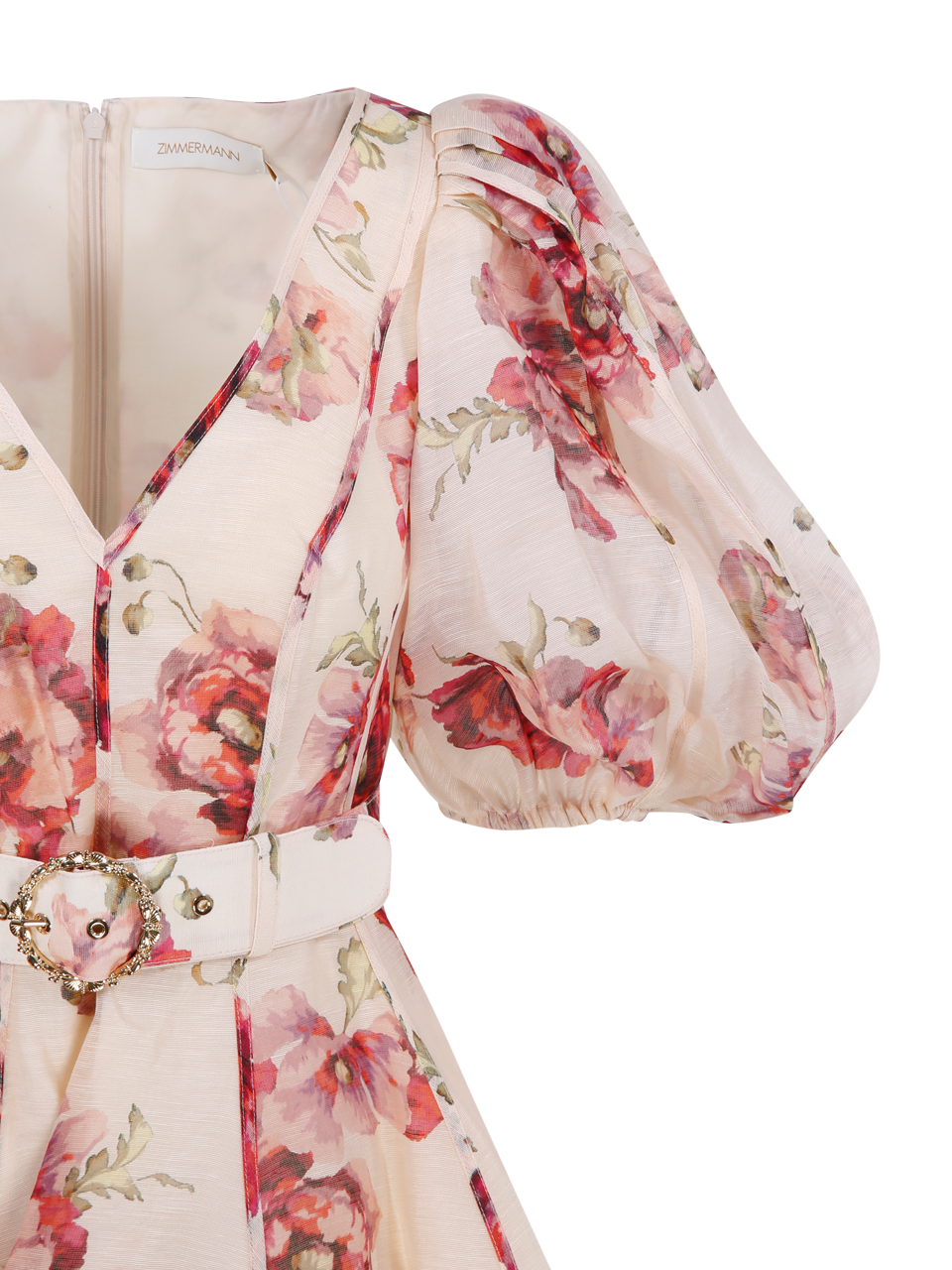 WOMAN ZIMMERMANN LIGHT PINK LINEN HIGH TIDE PUFF SLEEVE MINI DRESS