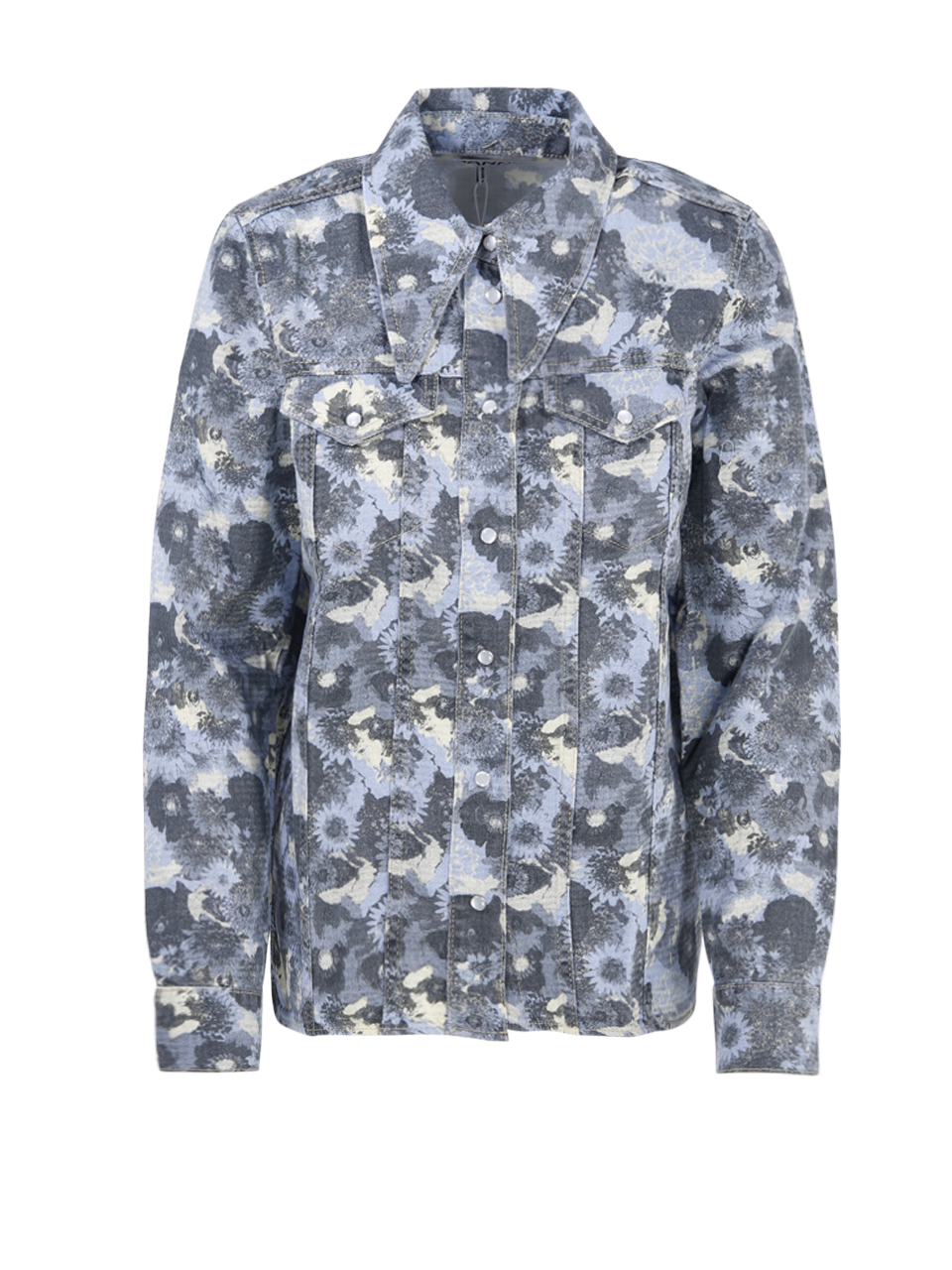 woman-ganni-grey-cotton-print-denim-shirt
