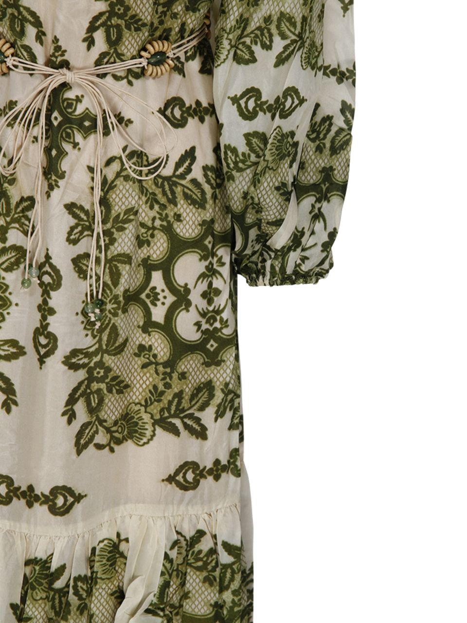 WOMAN ZIMMERMANN GREEN SILK RAIE TIERED BILLOW MIDI DRESS