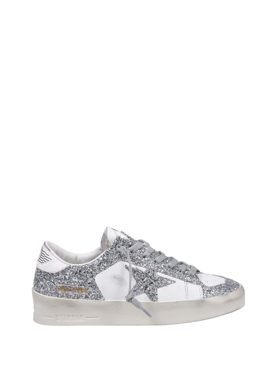 WOMAN GOLDEN GOOSE WHITE LEATHER SNEAKER WITH GLITTER