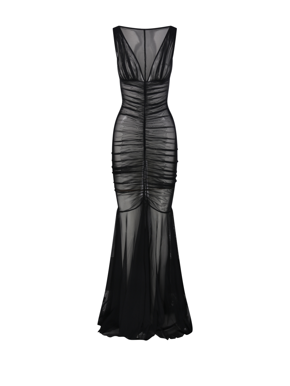 WOMAN NORMA KAMALI BLACK POLYAMIDE TARA SHIRRED FRONT FISHTAIL GOWN DRESS