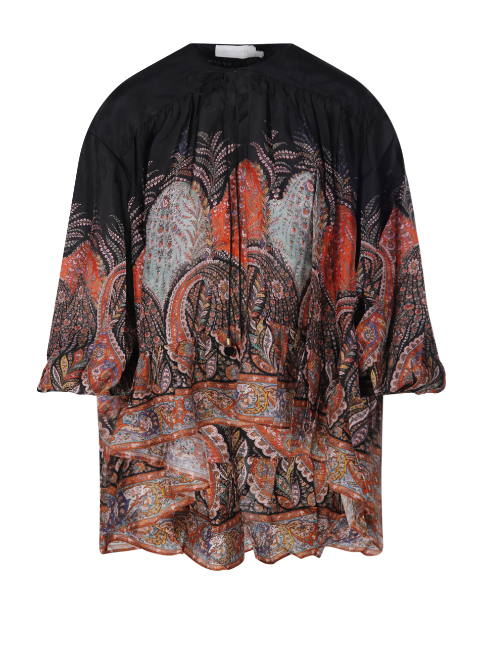 DONNA ZIMMERMANN BLUSA RHIANNON IN SETA NERA CON VOLANT