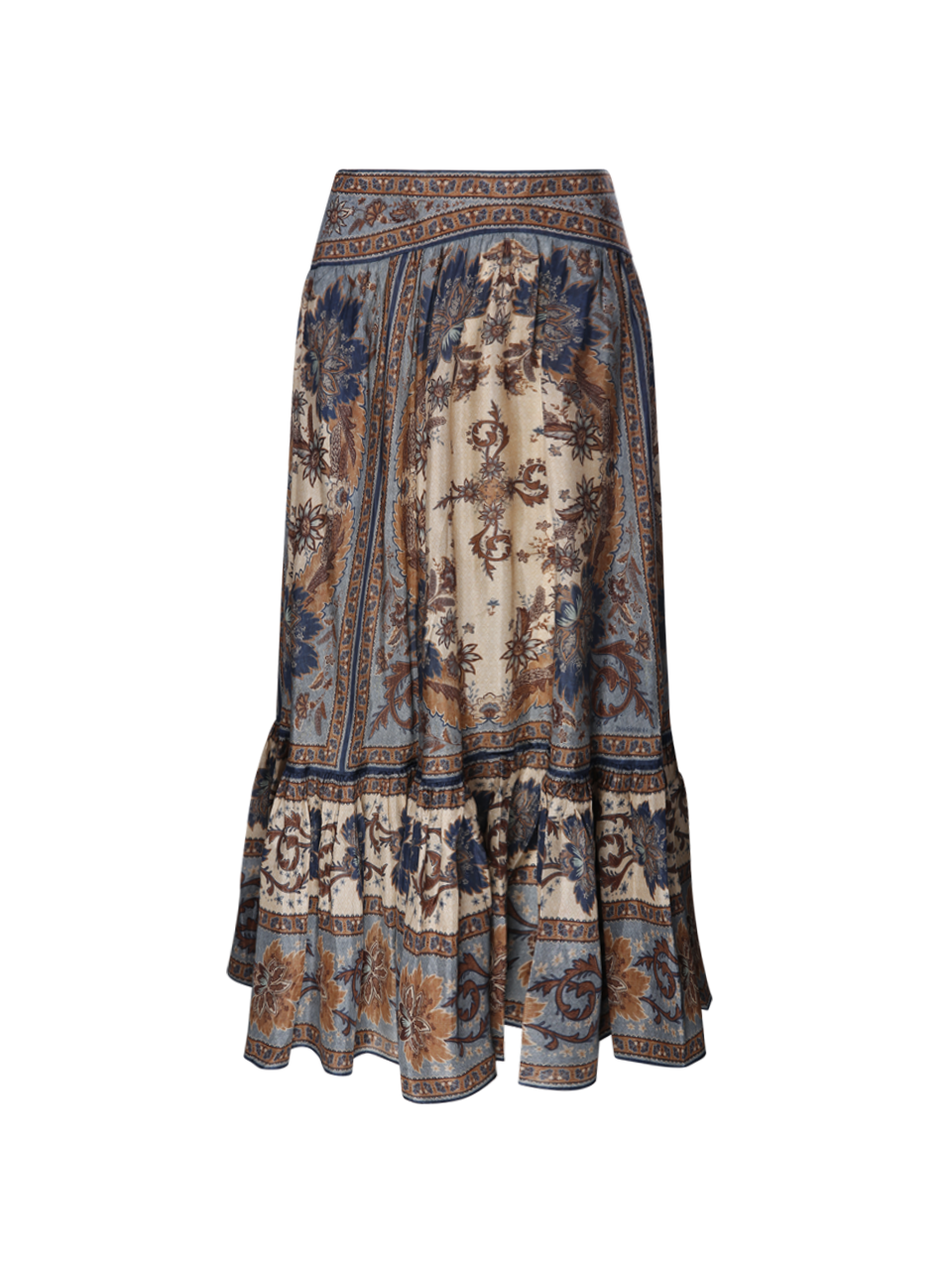WOMAN ZIMMERMANN BLUE SILK ASCENSION TIERED MIDI SKIRT