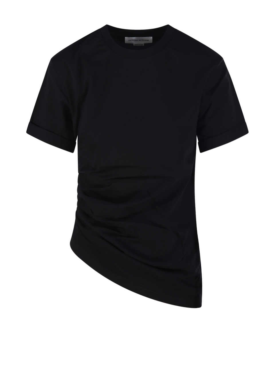 WOMAN VICTORIA BECKHAM BLACK ORGANIC COTTON GATHERED DETAIL T-SHIRT