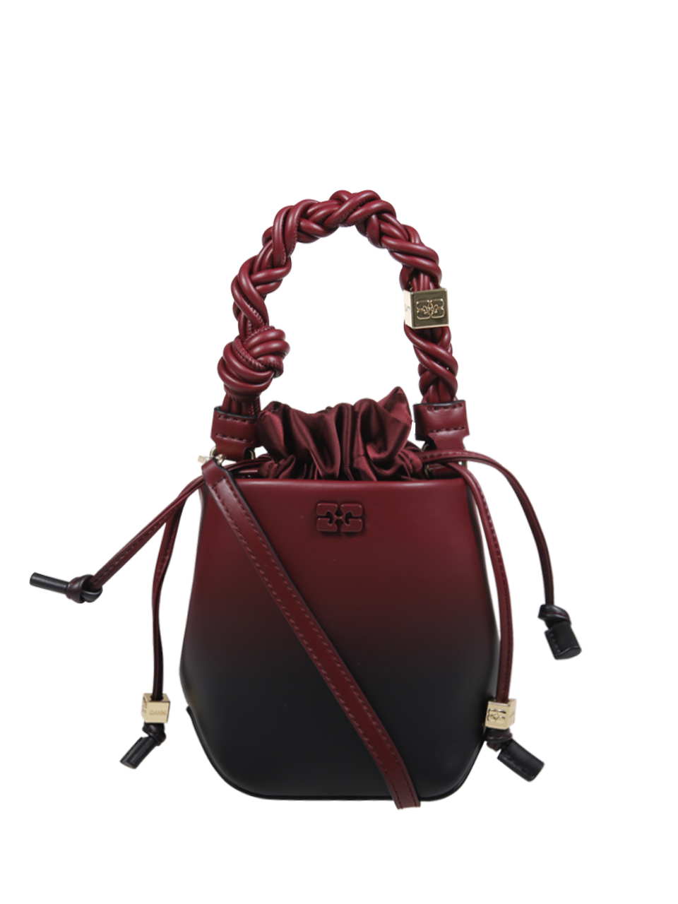 DONNA GANNI BORSA MINI BUCKET BOU GRADIENT IN PELLE ROSSA RICICLATA 