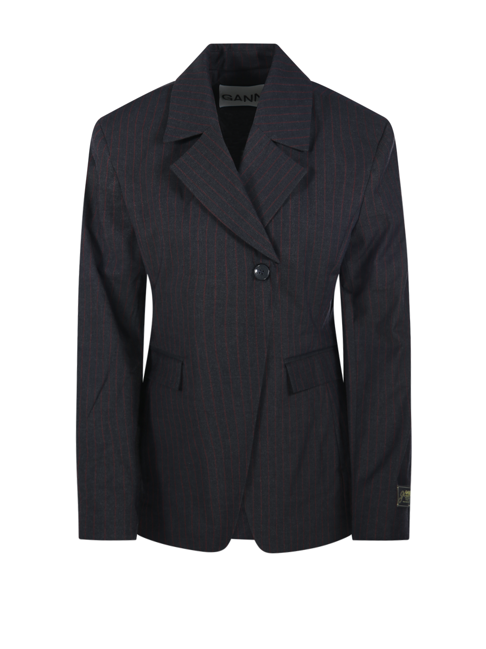 WOMAN GANNI BLACK RECYCLED POLYESTER STRETCH STRIPE BLAZER