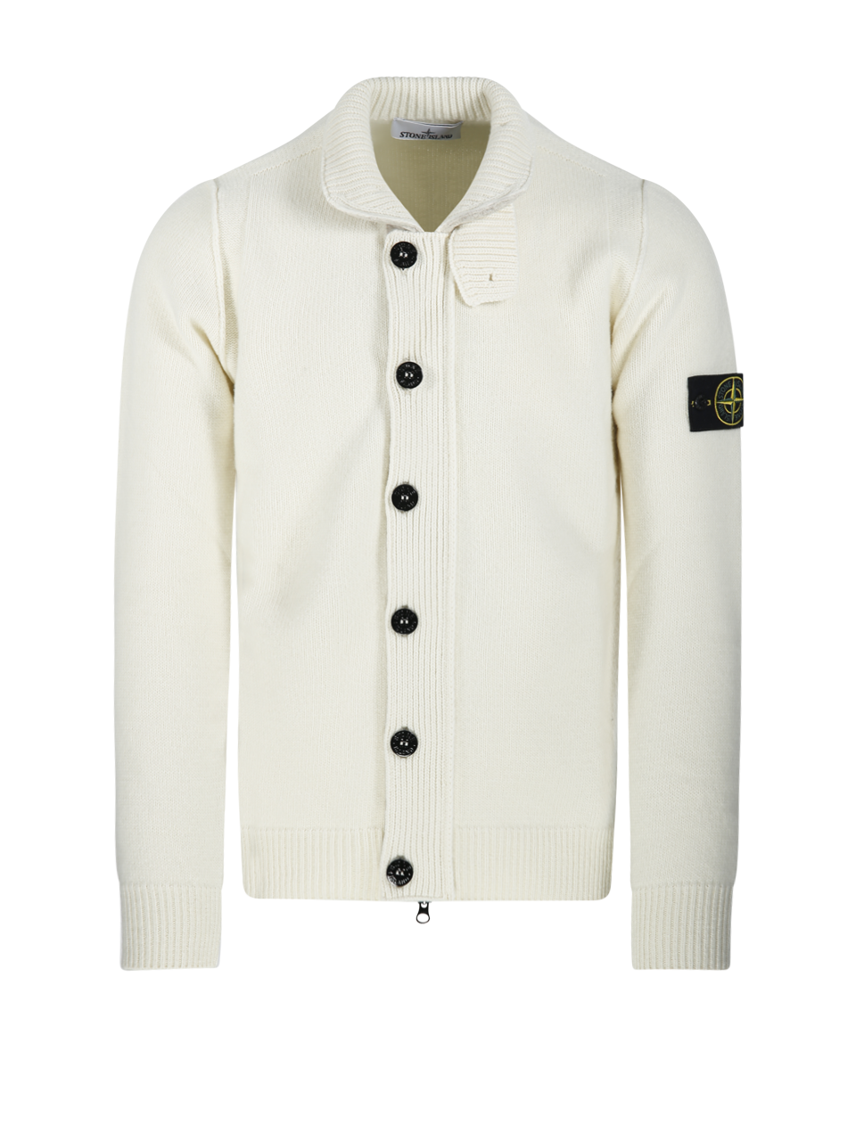 MEN STONE ISLAND IVORY WOOL CARDIGAN