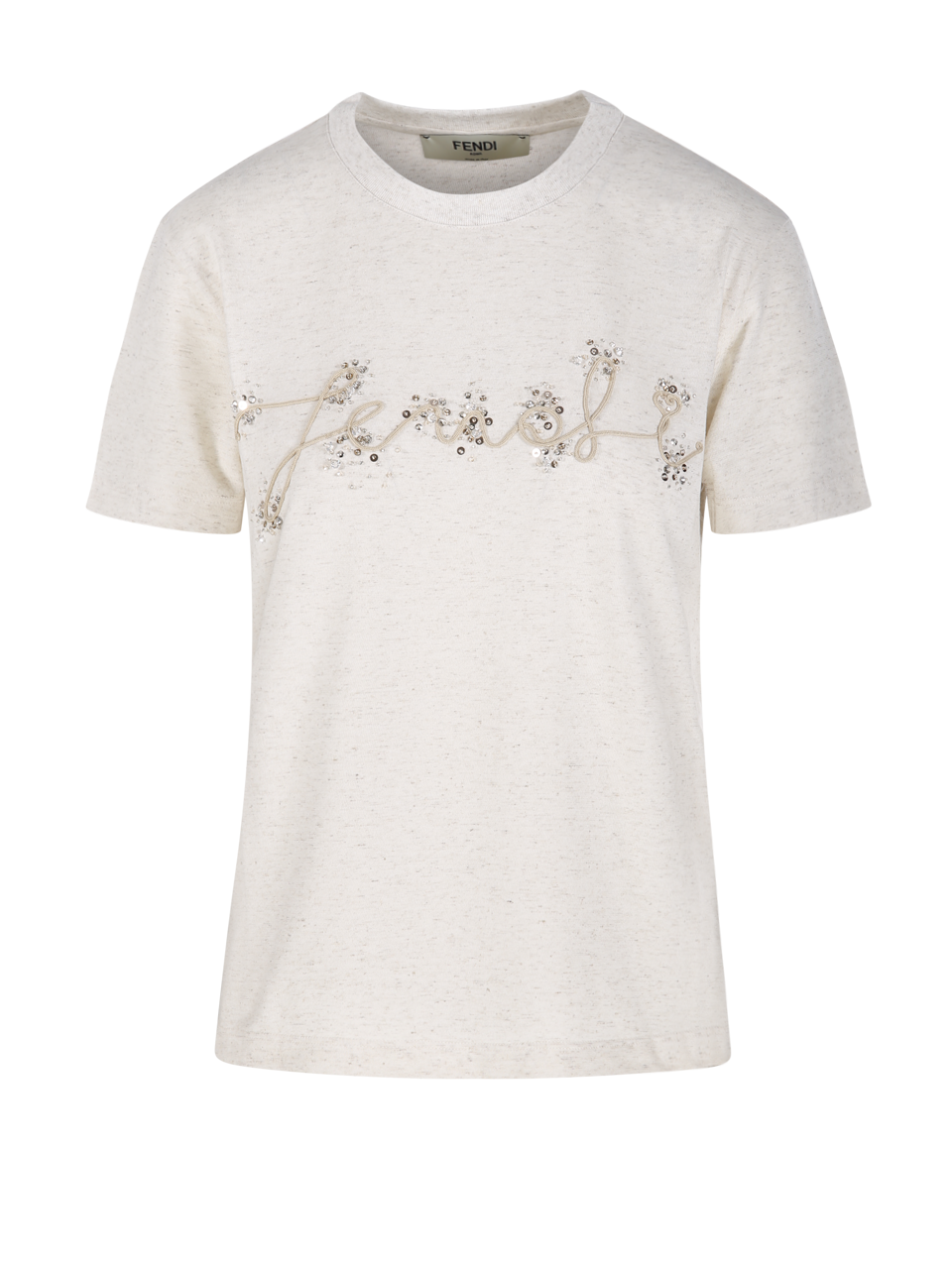 DONNA FENDI T-SHIRT IN COTONE NUDE CON LOGO RICAMATO