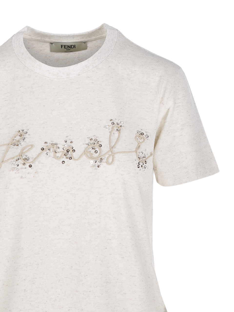 DONNA FENDI T-SHIRT IN COTONE NUDE CON LOGO RICAMATO