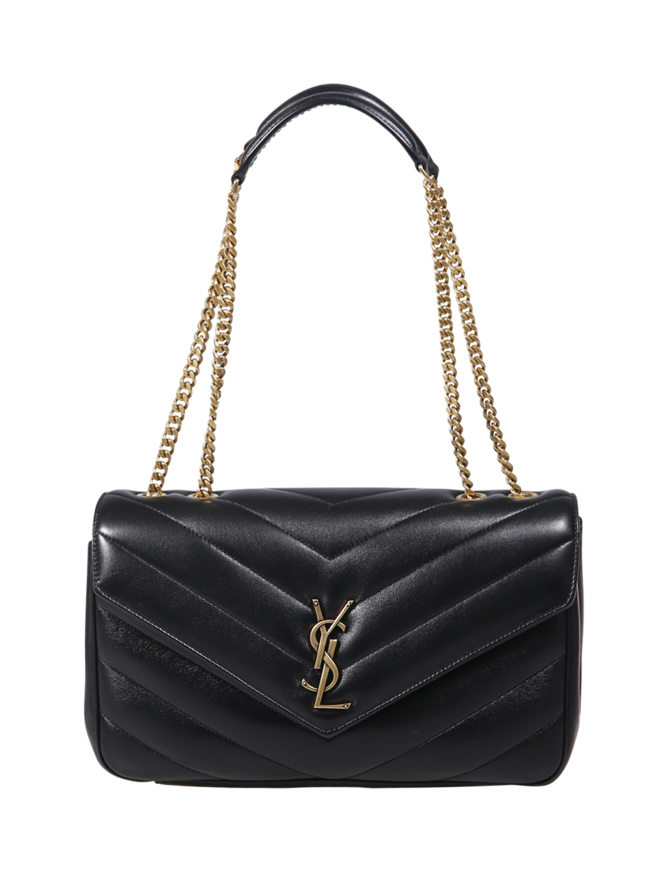 DONNA SAINT LAURENT BORSA LOULOU MEDIA IN PELLE DI AGNELLO NERA CON CATENA