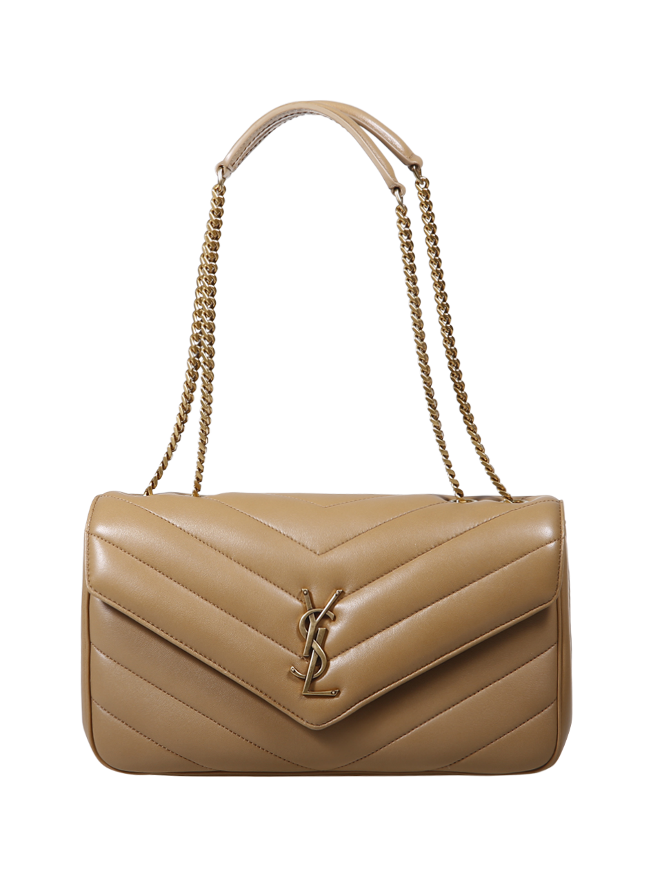DONNA SAINT LAURENT BORSA LOULOU MEDIA IN PELLE DI AGNELLO BEIGE CON CATENA