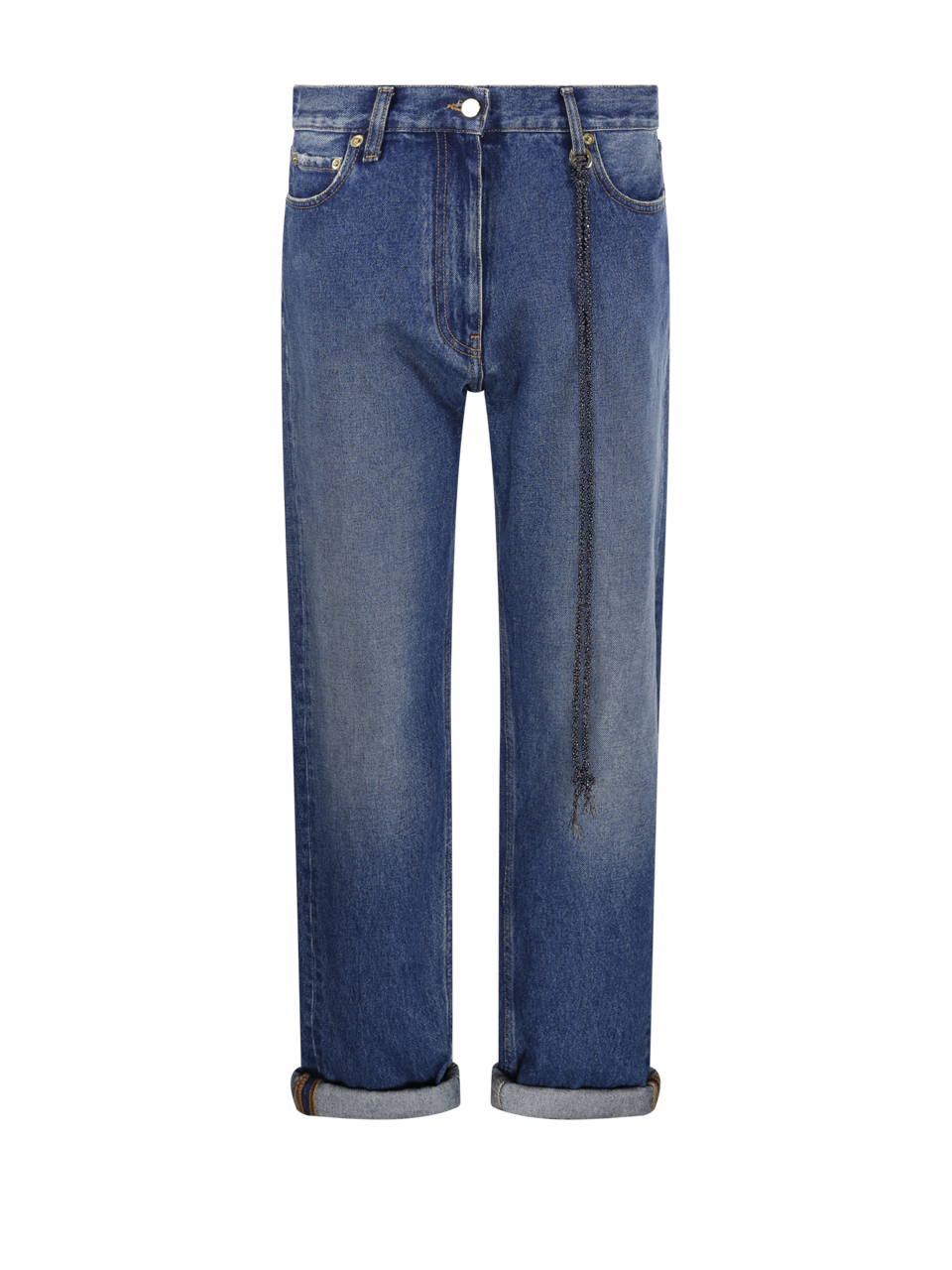 WOMAN DARKPARK BLUE COTTON NAOMI CHAIN ADORNED BOYFRIEND DENIM PANT 