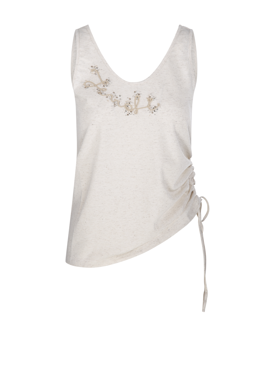 WOMAN FENDI NUDE COTTON LOGO EMBROIDERED T-SHIRT