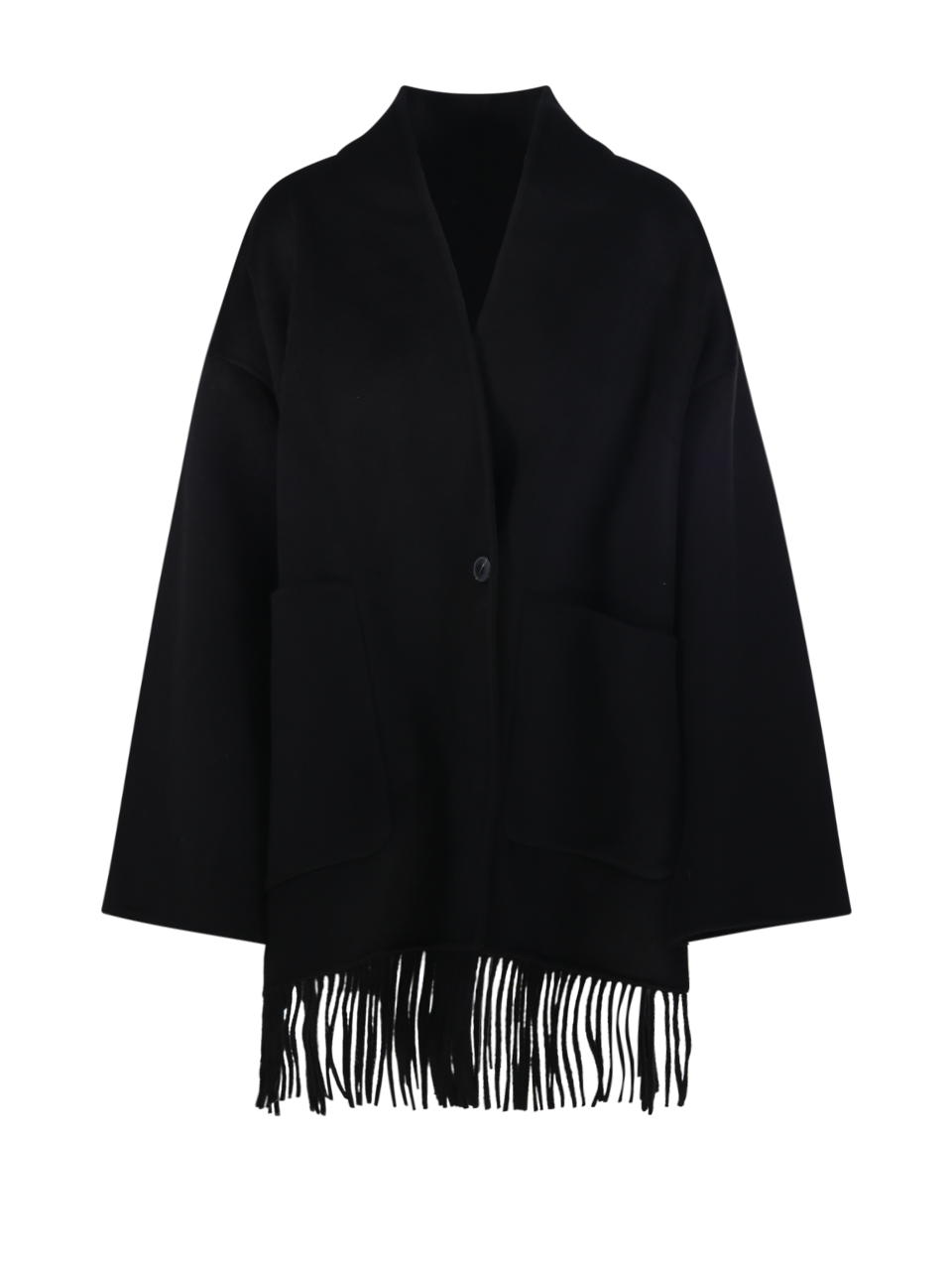 WOMAN THE DYNAMIS STUDIO BLACK WOOL LYON FRINGED CAPE