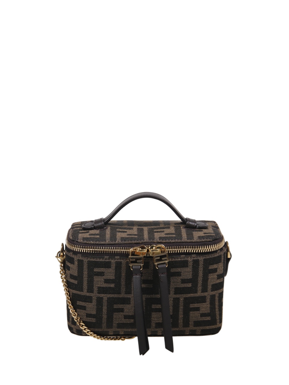DONNA FENDI BORSA VANITY IN TESSUTO JACQUARD MARRONE
