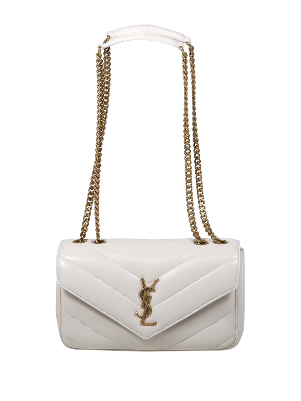 DONNA SAINT LAURENT BORSA PICCOLA CON CATENA LOULOU IN PELLE DI AGNELLO BIANCA 