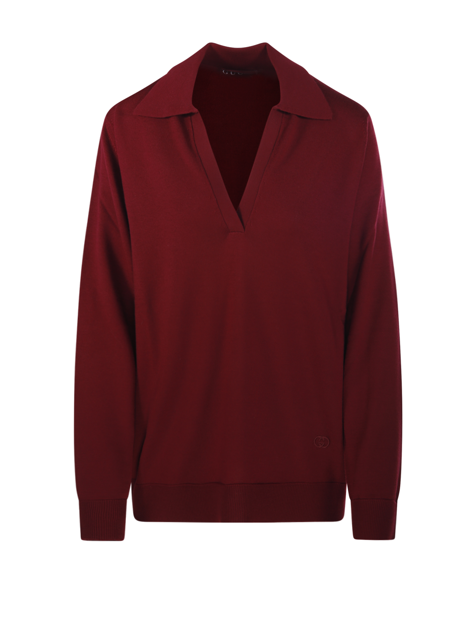 WOMAN GUCCI RED WOOL L/S POLO SWEATER