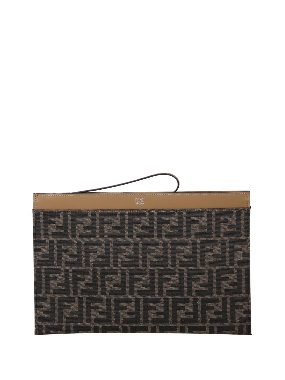 MEN FENDI BROWN CALF LEATHER FLAT POUCH
