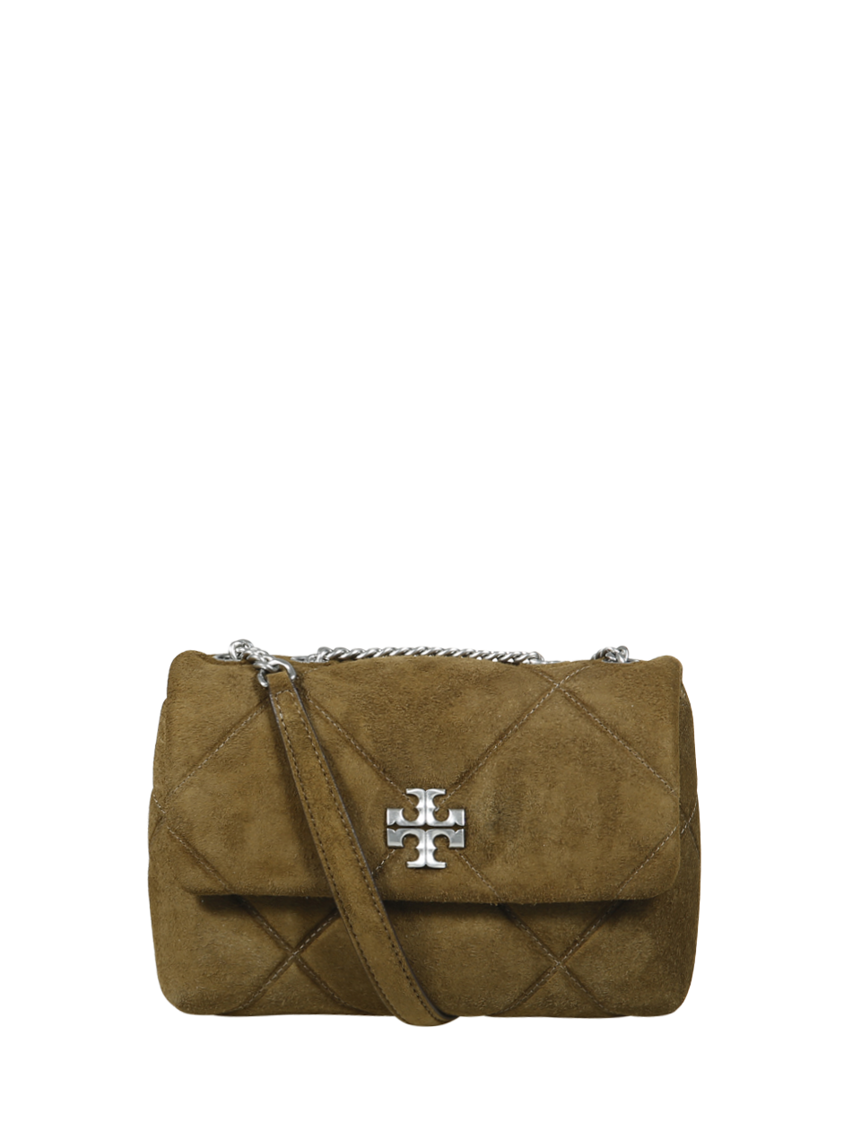 WOMAN TORY BURCH BROWN BOVINE SUEDE KIRA DIAMOND SMALL CONVERTIBLE SHOULDER BAG