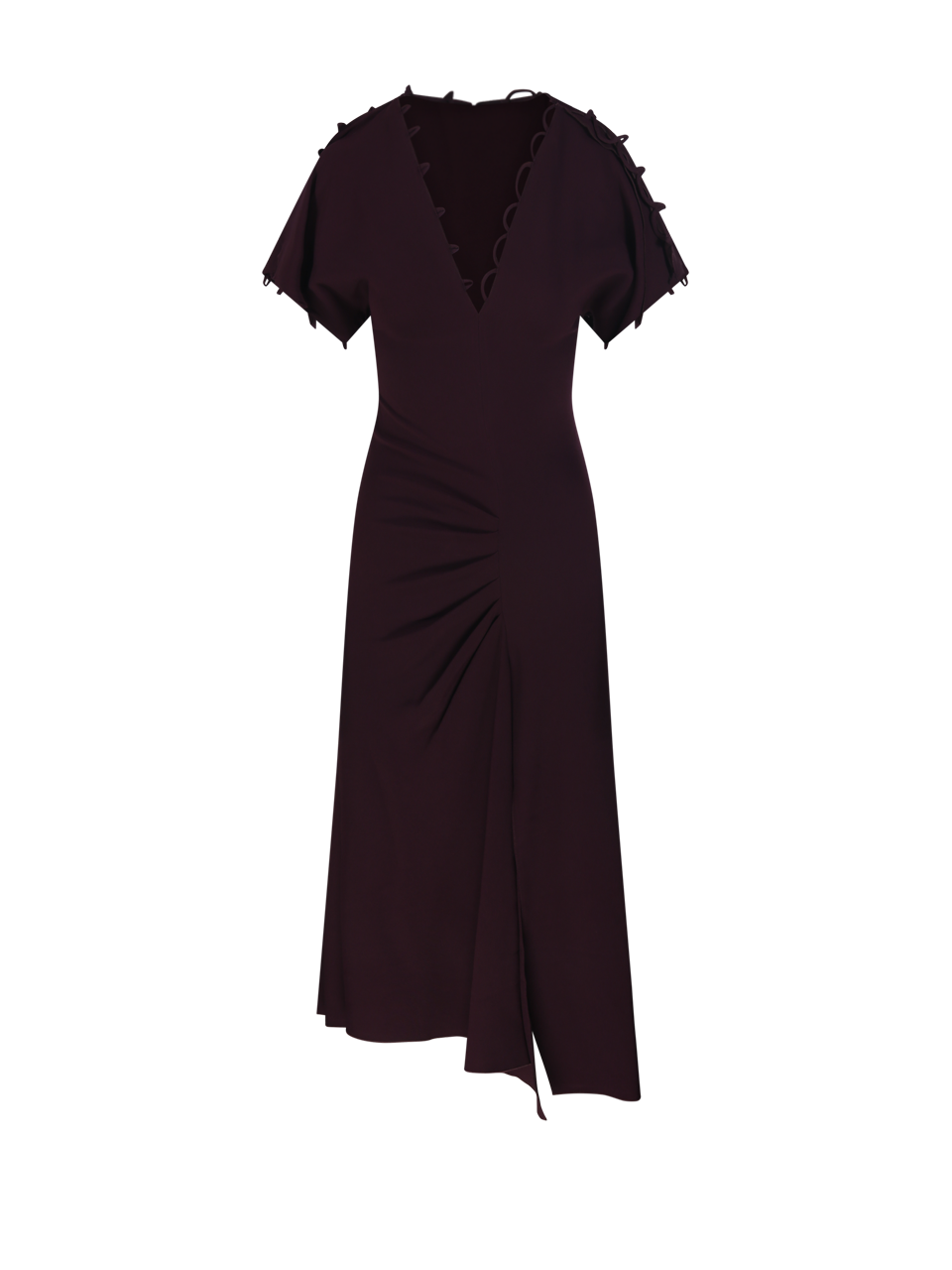 WOMAN VICTORIA BECKHAM PURPLE VISCOSE SHORT SLEEVE ROULEAUX DETAIL DRESS