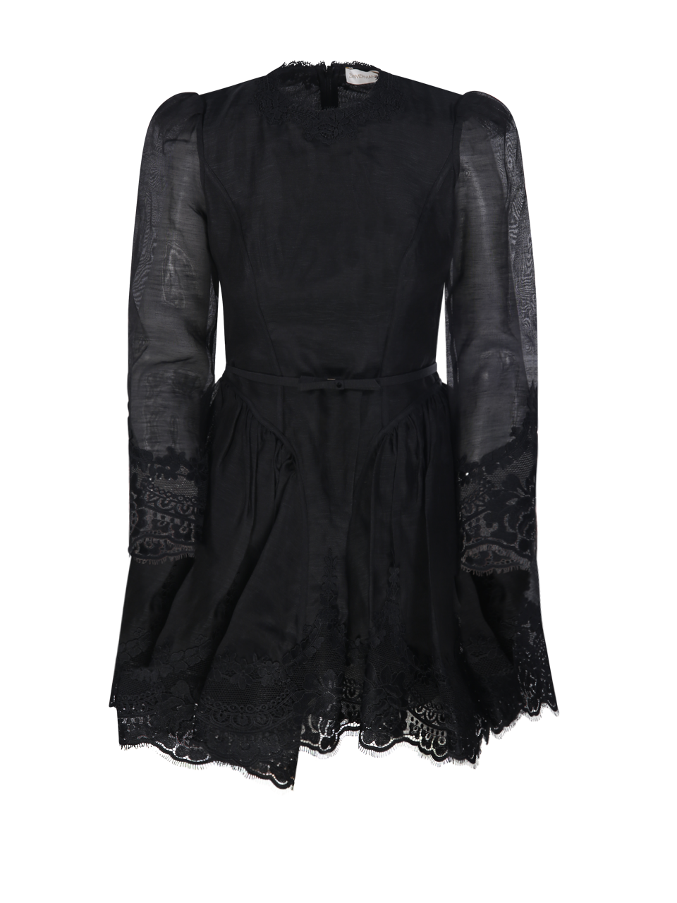 WOMAN ZIMMERMAN BLACK LINEN HYPNOTIC LACE TRIM MINI DRESS