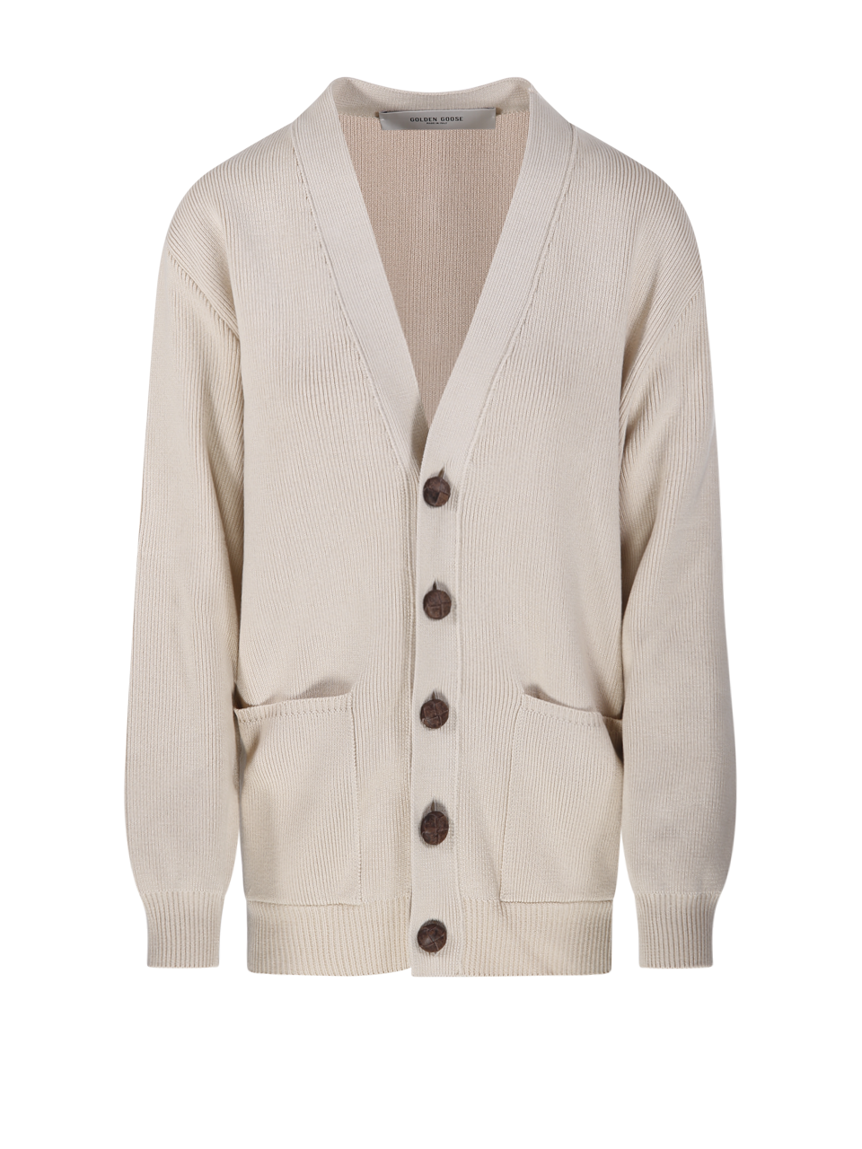 WOMAN GOLDEN GOOSE NUDE COTTON CARDIGAN WITH LOGO