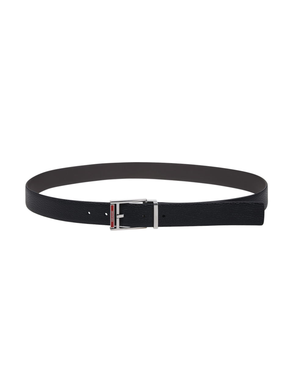 MEN FERRAGAMO BLACK CALF LEATHER SQUARE DOUBLE ADJUSTABLE BELT