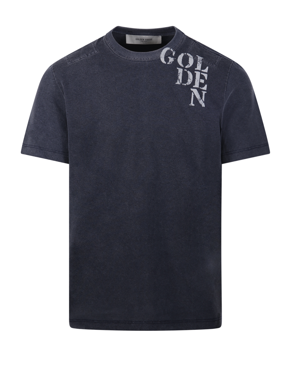 MEN GOLDEN GOOSE BLUE COTTON JOURNEY M`S T-SHIRT WITH FLOC PRINT