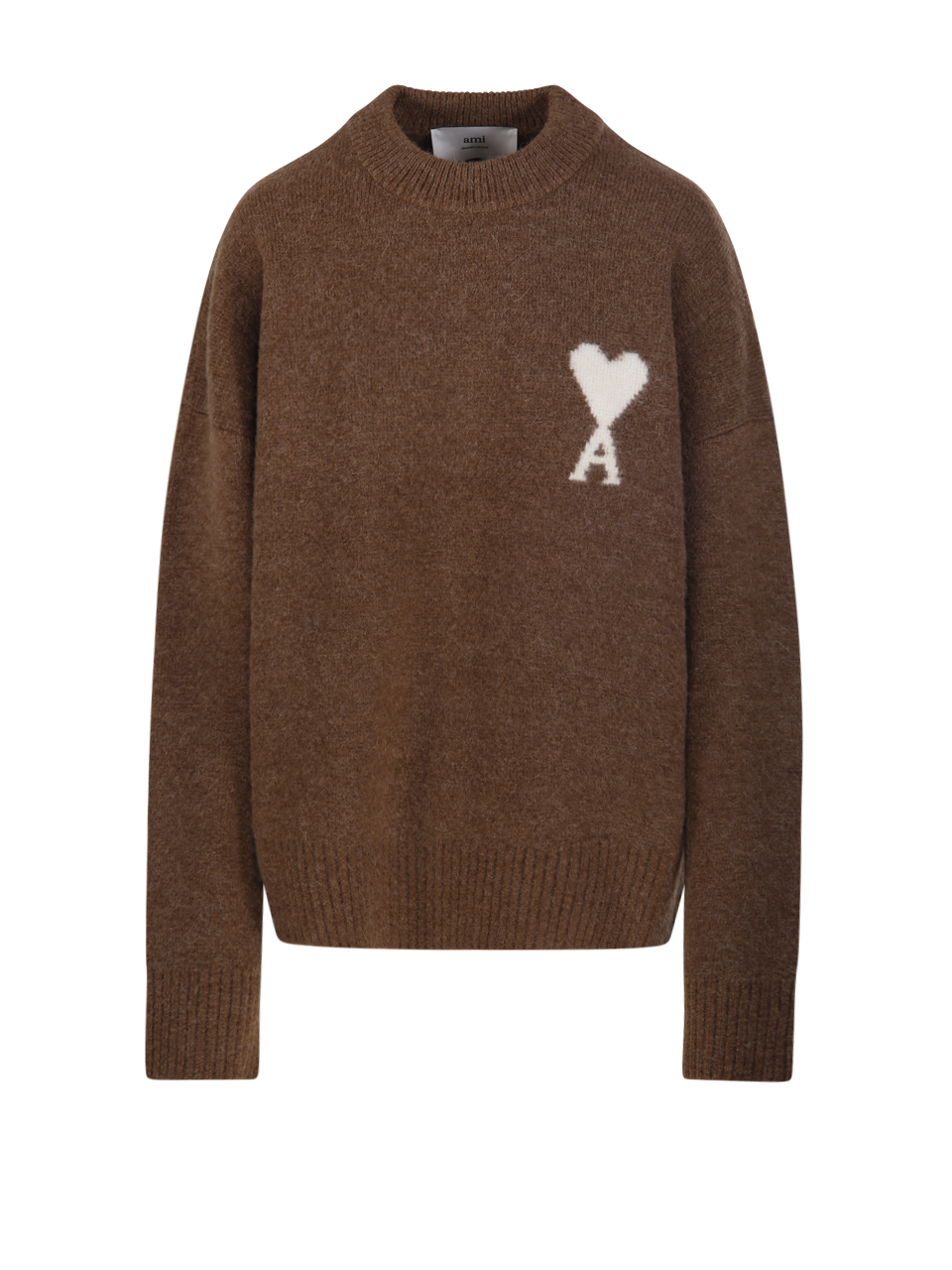UNISEX AMI BROWN ALPACA ADC ROUND NECK SWEATER 