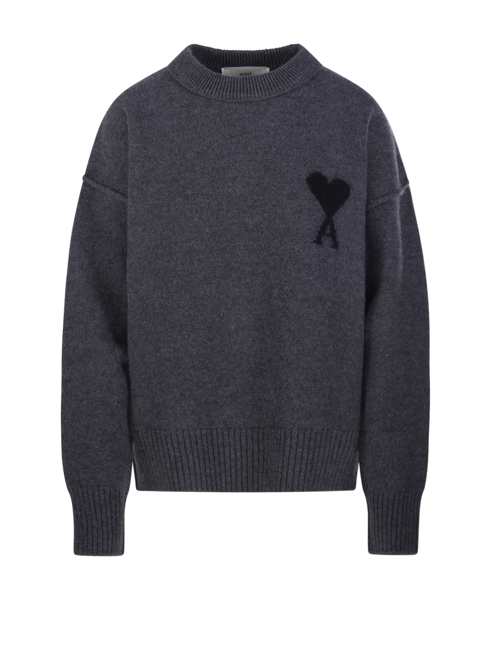 UNISEX AMI MAGLIONE ADC IN LANA GRIGIA CON SCOLLO ROTONDO