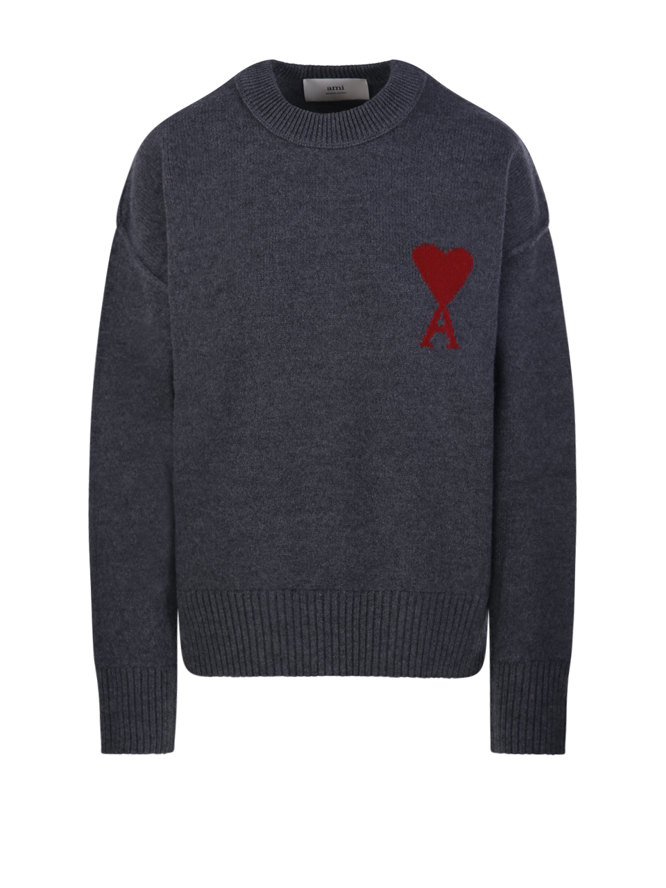 UNISEX AMI GREY WOOL ADC ROUND NECK SWEATER 