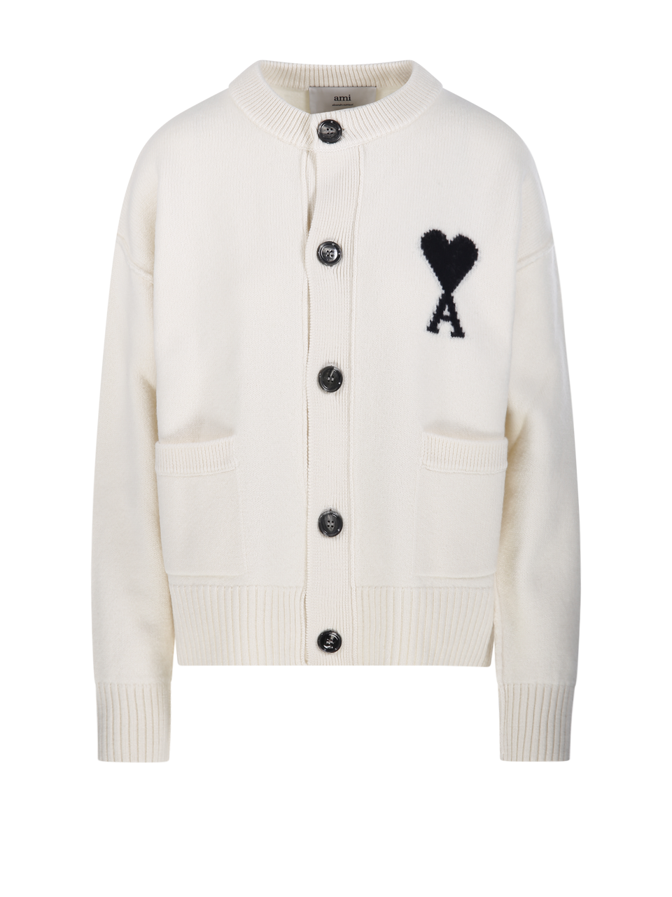 WOMAN AMI WHITE WOOL ADC CARDIGAN ROUND NECK 
