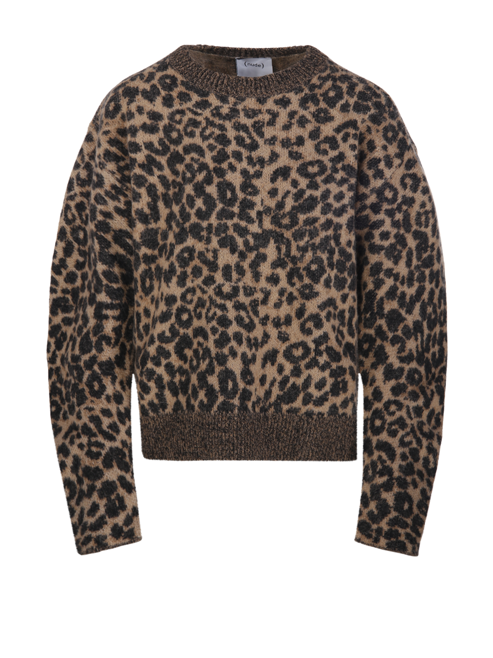 DONNA NUDE MAGLIONE GIROCOLLO IN LANA BEIGE CON STILE ANIMALIER