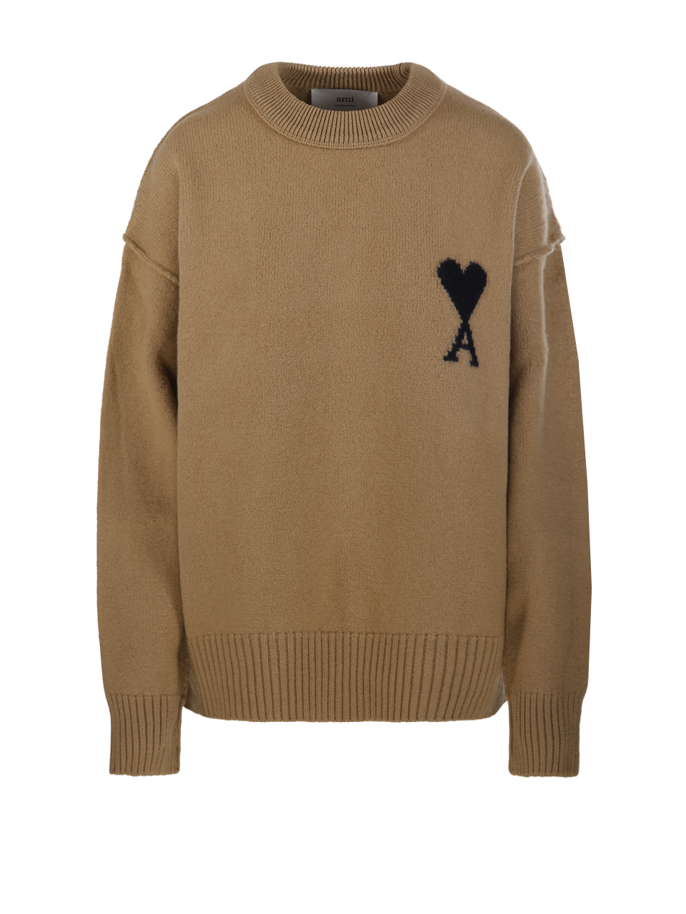 UNISEX AMI MAGLIONE ADC IN LANA BEIGE CON SCOLLO ROTONDO