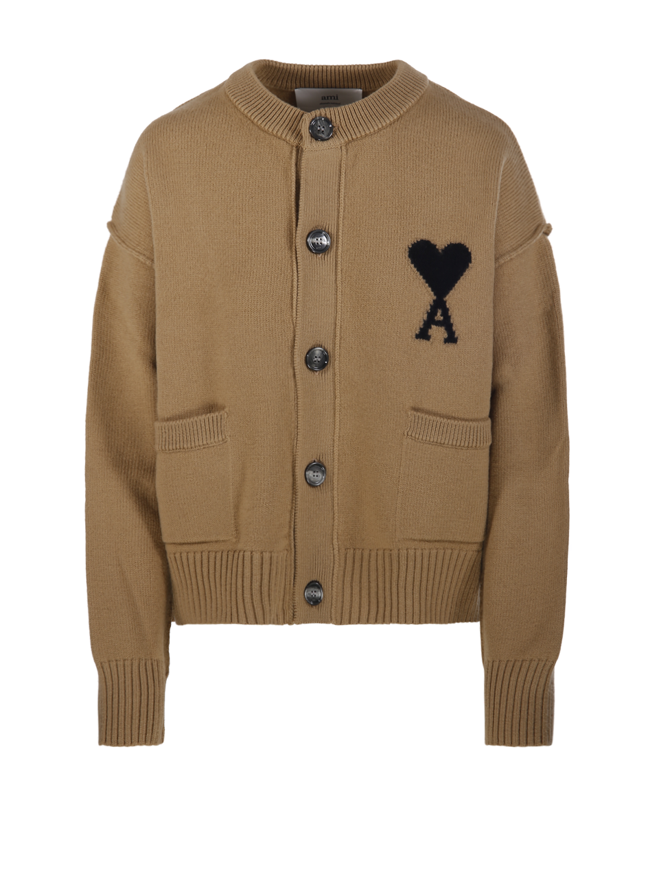 WOMAN AMI BEIGE WOOL ADC CARDIGAN ROUND NECK 