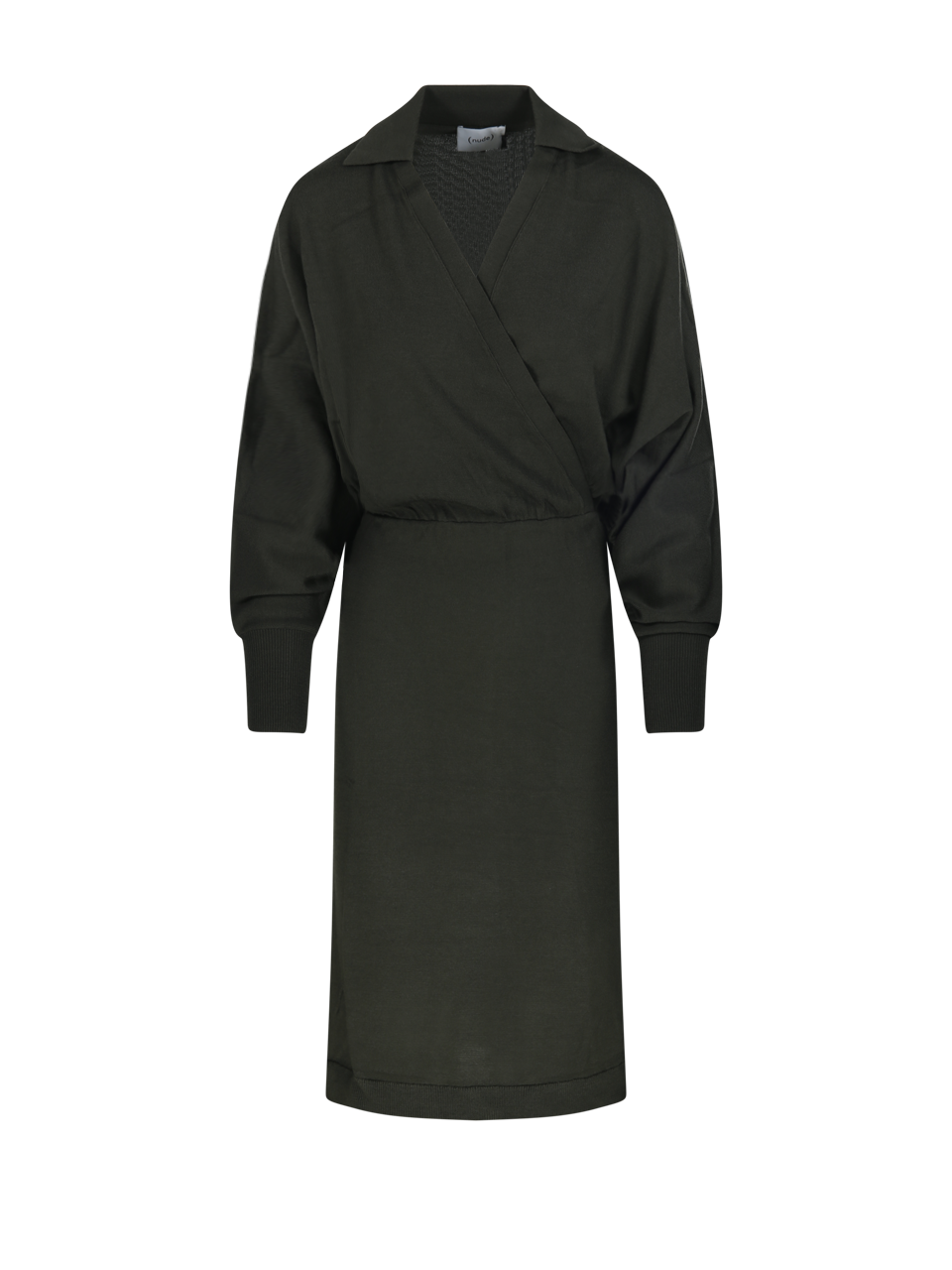 DONNA NUDE ABITO IN MAGLIA DI LANA VERDE CON SCOLLO A V