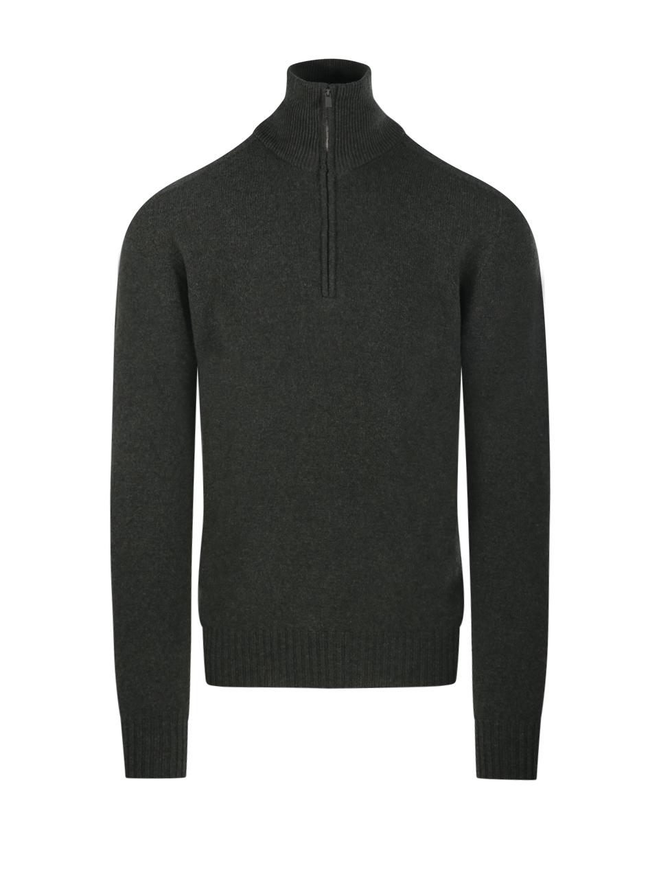 MEN ALTEA GREEN VIRGIN WOOL HALF ZIP SWEATER