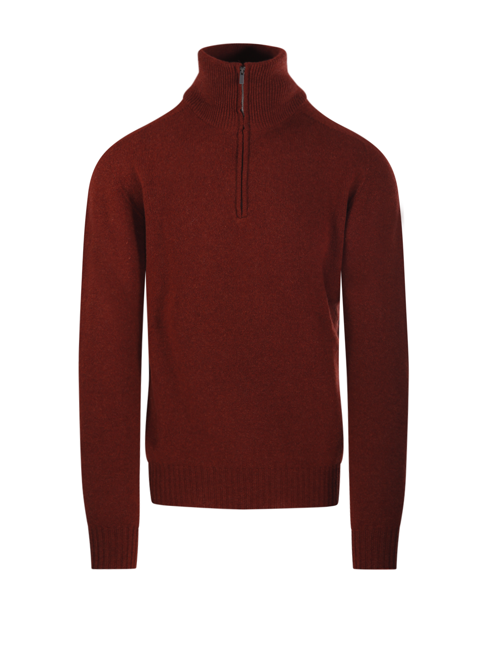 MEN ALTEA BROWN VIRGIN WOOL HALF ZIP SWEATER