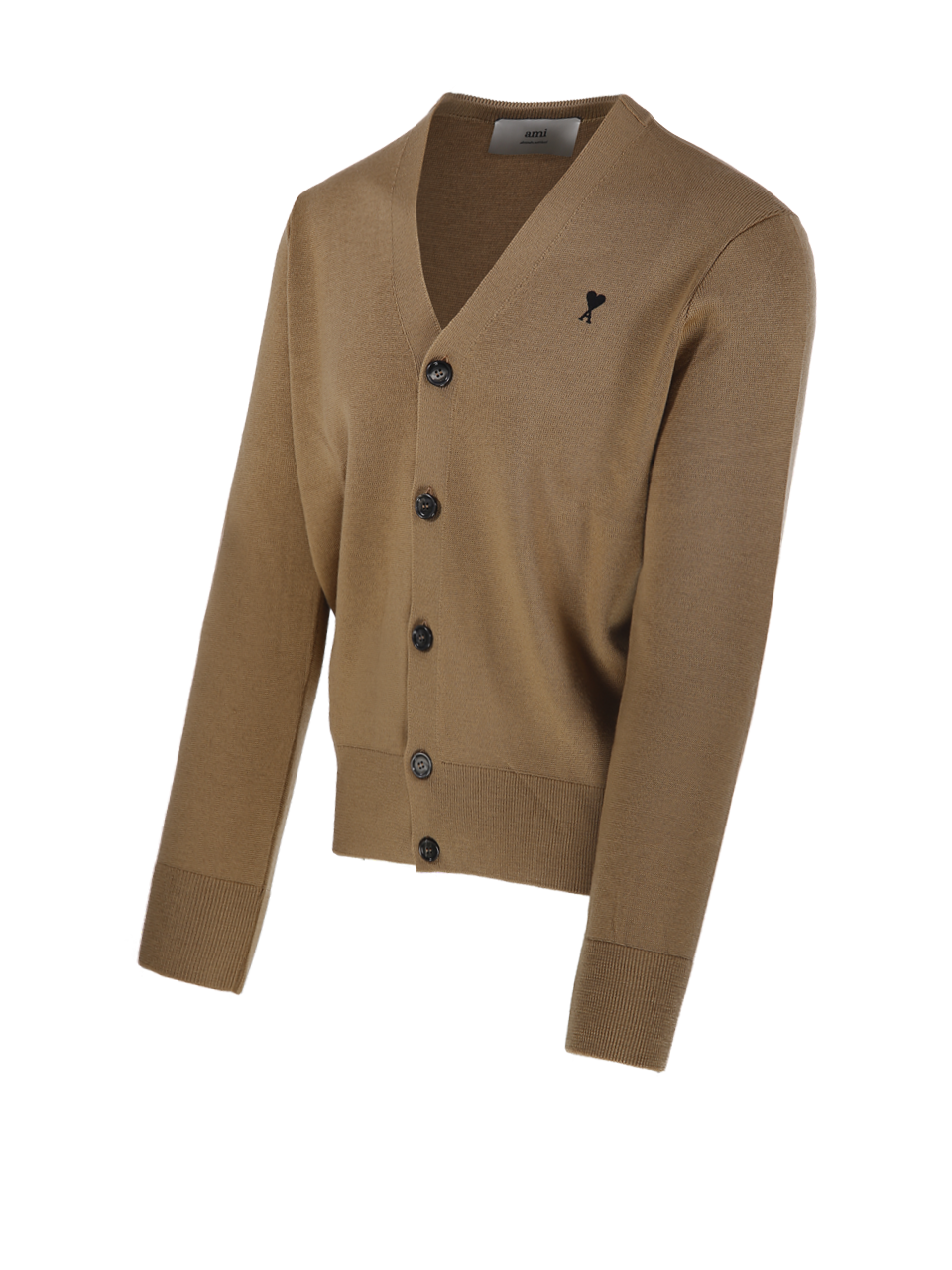 MEN AMI BEIGE WOOL ADC V NECK CARDIGAN MERINO