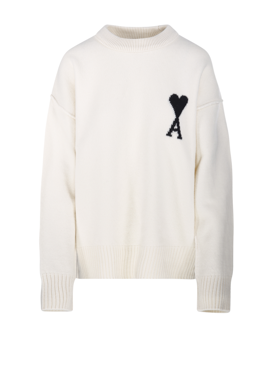 UNISEX AMI WHITE WOOL ADC ROUND NECK SWEATER 