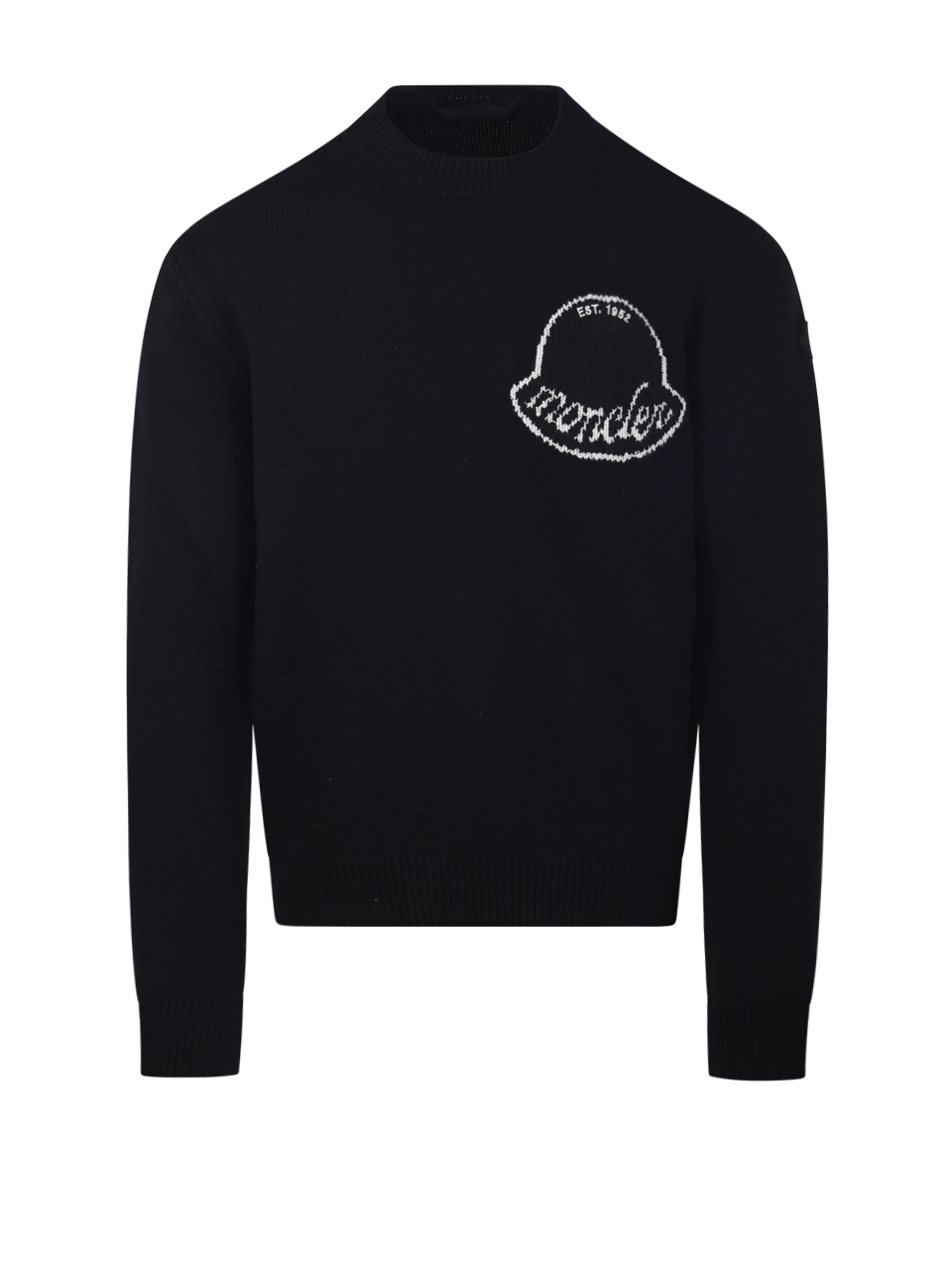 UOMO MONCLER MAGLIONE GIROCOLLO IN LANA VERGINE NERA