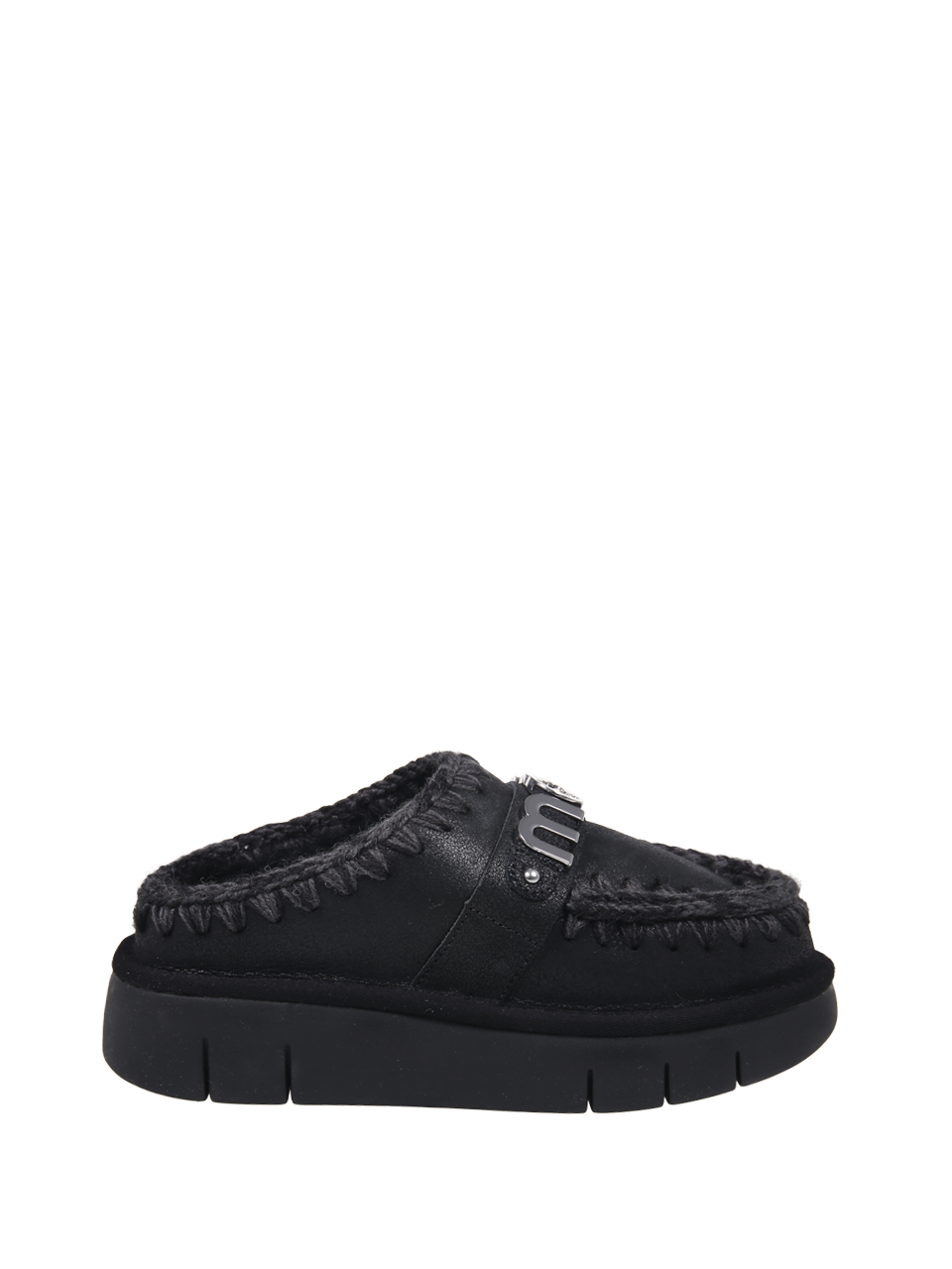 DONNA MOU CIABATTA BOUNCE IN PELLE SCAMOSCIATA NERA CON LOGO IN METALLO