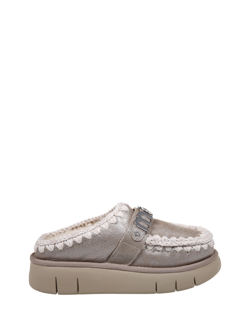 DONNA MOU CIABATTA BOUNCE IN PELLE DI PECORA ORO CON LOGO IN METALLO