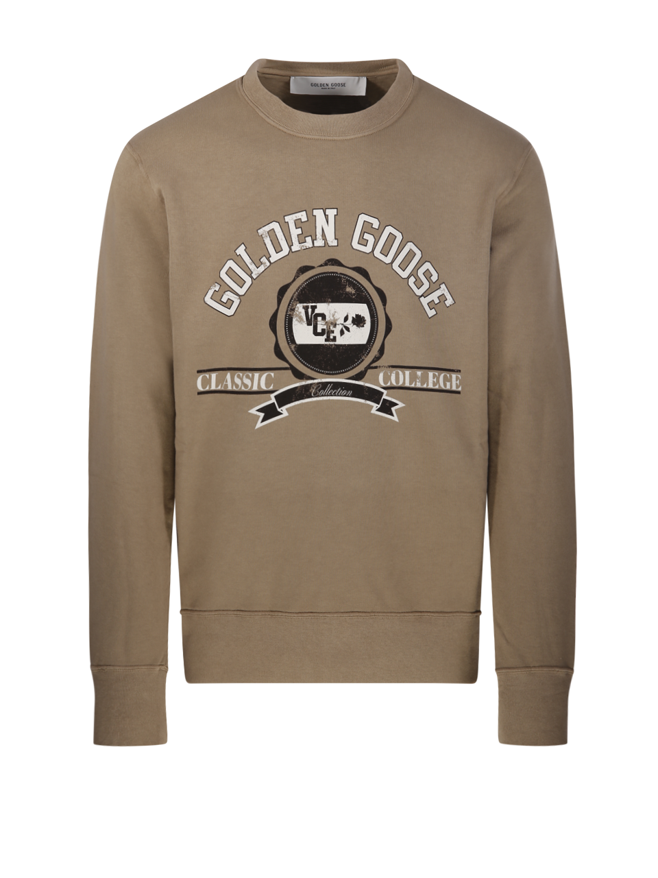 MEN GOLDEN GOOSE BEIGE COTTON JOURNEY M`S CREW NECK SWEATSHIRT WITH PRINT