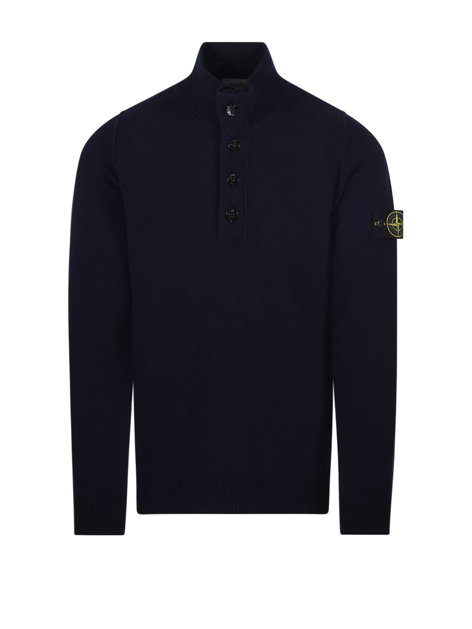 MEN STONE ISLAND BLUE WOOL LS POLO SWEATER