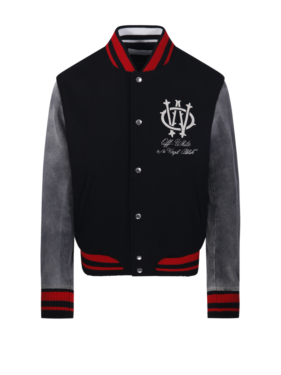 UOMO OFF-WHITE BOMBER VARSITY REG GOTHIC OW IN LANA VERGINE NERA